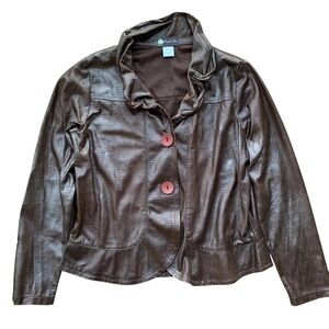 Damee Inc Lightweight Faux Leather Wire Collar Buttoned Jacket Brown Size M